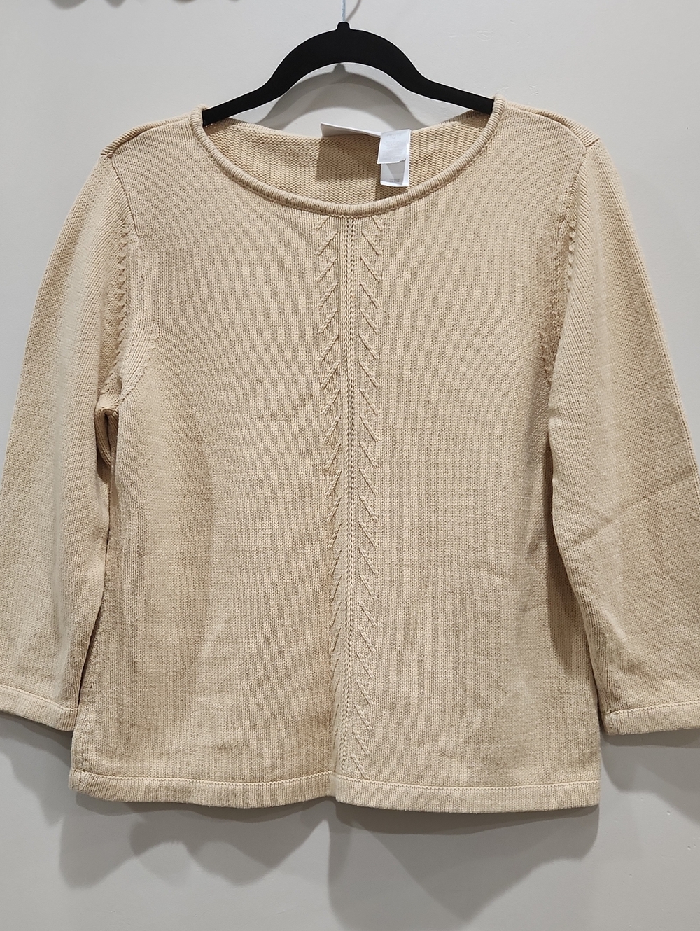 Liz Claiborne Neutral Beige Knit Top Sweater Three-Quarter Skeeves Size MP